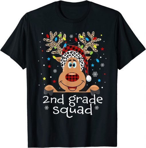2nd Grade Squad Plaid Reindeer Santa Hat Teacher Christmas Official T-Shirt