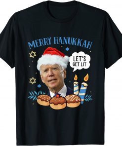 Merry Hanukkah Let's Get Lit Biden Christmas Gift Tee Shirts
