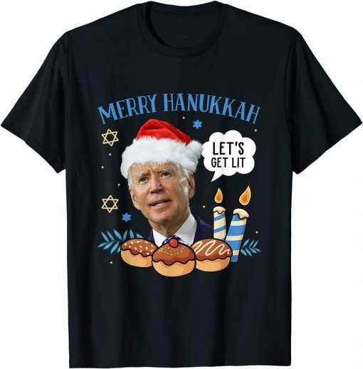 Merry Hanukkah Let's Get Lit Biden Christmas Gift Tee Shirts