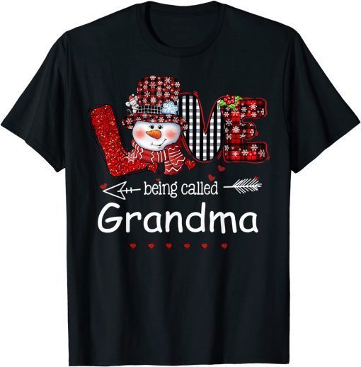 Love Being Called Grandma Snowman Christmas Red Plaid Xmas Gift Tee Shirts