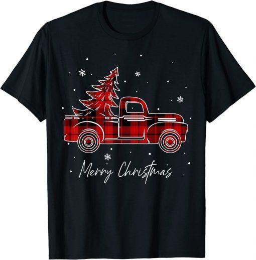 Merry Christmas Buffalo Truck Tree Red Plaid Pajamas Gift Tee Shirts