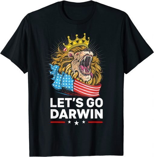 Funny Let’s Go Darwin Funny Vintage US Flag Lion Lets Go Darwin Tee Shirts