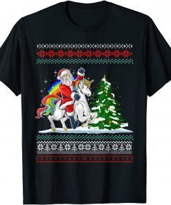 T-Shirt Santa Claus Riding On A Unicorn Ugly Christmas Funny