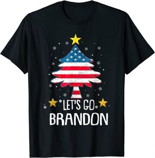 Merry Christmas Let's Go Branson US Flag Three Pine Trees T-Shirt