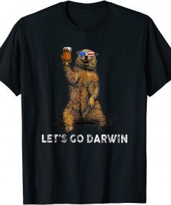 Classic Lets Go Darwin Bear Drinking Beer USA Flag Vintage T-Shirt