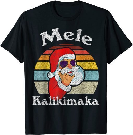 Mele Kalikimaka Retro Christmas Santa Shaka Hawaii T-Shirt