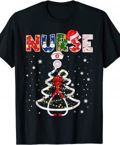 Nurse Stethoscope Christmas Tree Lights Decorations Xmas Pjs 2022 T-Shirt