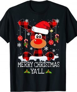 Official Merry Christmas Ya'll Buffalo Red Plaid Reindeer Santa Hat T-Shirt