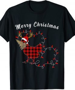 Funny Merry Christmas Red Plaid Chicken Leopard Tree Xmas Light Tee Shirts