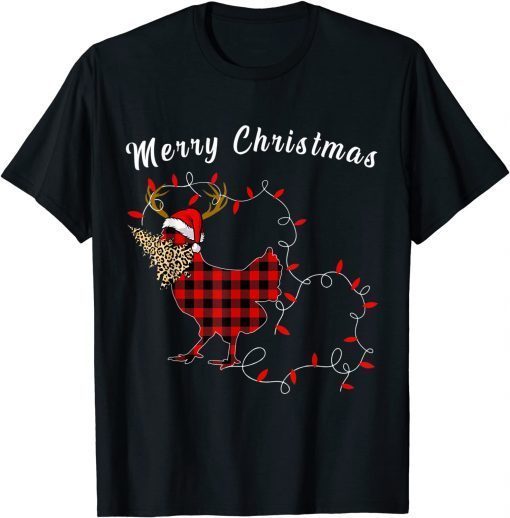 Funny Merry Christmas Red Plaid Chicken Leopard Tree Xmas Light Tee Shirts