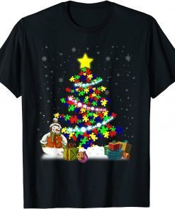 2022 Autism Merry Christmas Autism Awareness Puzzel Xmas Pajama T-Shirt