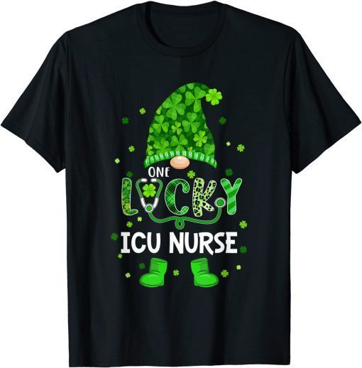 Gnome One Lucky ICU Nurse St Patricks Day Shamrock Classic Shirt