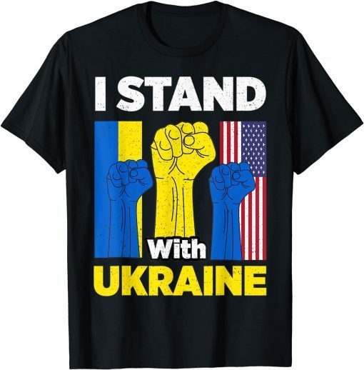 I Stand With Ukraine Support Ukrainian American USA Flag 2022 T-Shirt