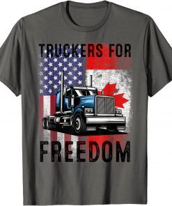 T-Shirt American Flag Canada Flag Freedom Convoy 2022 TRUCKER Driver