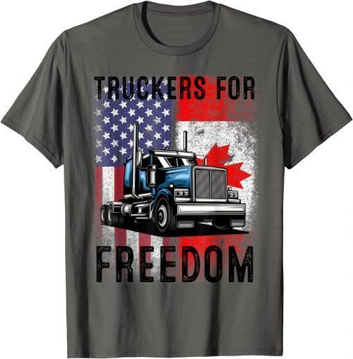 T-Shirt American Flag Canada Flag Freedom Convoy 2022 TRUCKER Driver