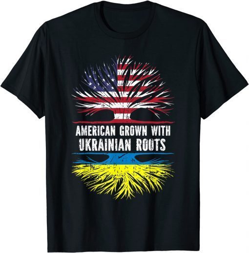 Classic American Grown with Ukrainian Roots USA Flag Ukraine Shirt