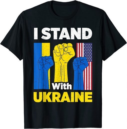 I Stand With Ukraine Support Ukrainian American US Flag T-Shirt