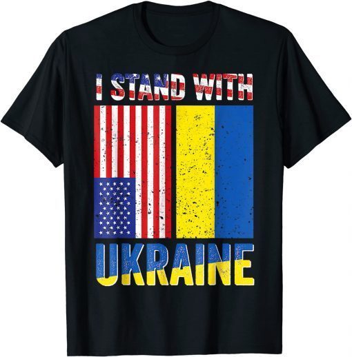 I Stand With Ukraine Support Ukrainian American USA Flag Unisex Shirt
