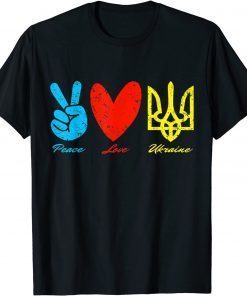 Peace, Love, Ukraine Ukrainian Flag I stand with Ukraine Gift T-Shirt
