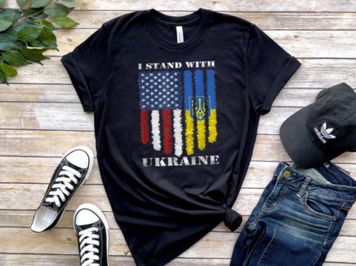 Support Ukraine, I Stand With Ukraine, Ukraine Flag , American Flag T-Shirt