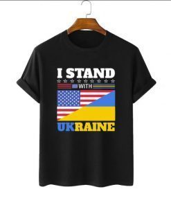 T-Shirt I Stand With Ukraine USA Flag ,Support Ukraine Save Ukraine