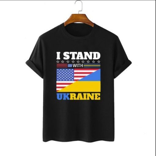 T-Shirt I Stand With Ukraine USA Flag ,Support Ukraine Save Ukraine