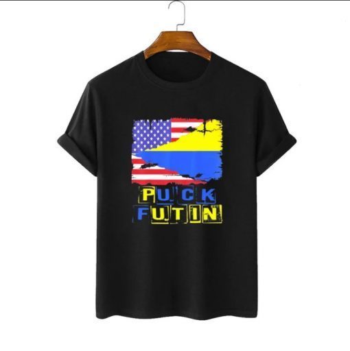 T-Shirt Fuck Putin,I Stand With Ukraine USA Flag