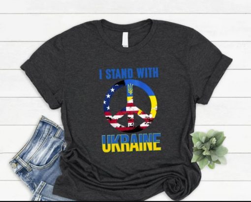 I Stand With Ukraine, I Stand With Ukraine American Ukrainian Flag Unisex TShirt