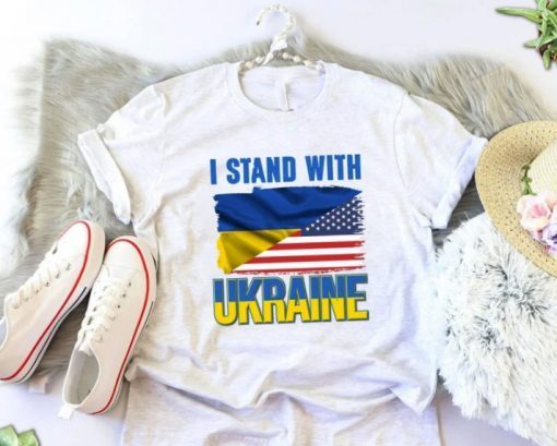 2022 Support I Stand With Ukraine American Ukrainian Flag Shirt
