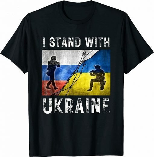 Asklo I Stand with Ukraine Support Ukraine Ukrainian American Flag T-Shirt