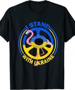 Flamingo Sunflower Ukrainian Flag I Stand With Ukraine Peace T-Shirt