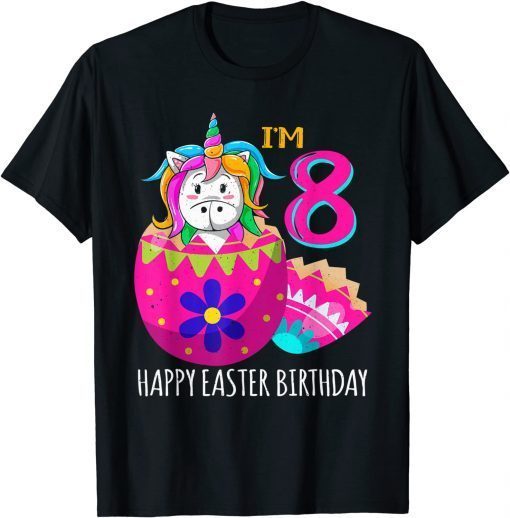 8 Year Old Age Birth Kawaii Unicorn Rainbow Easter Sunday Tee Shirts