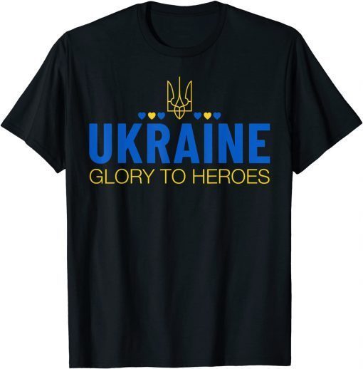 Ukraine Glory To Heroes National Symbol Trident Blue Yellow T-Shirt