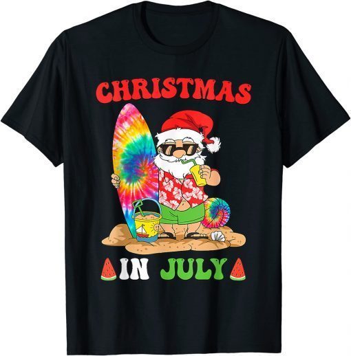 Classic Christmas In July Santa Tie Dye Summer Surf Surfing Surfer T-Shirt