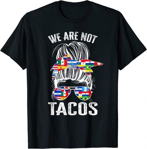 Vintage We Are Not Tacos Funny Jill Biden Messy Bun USA T-Shirt