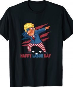2022 Happy Labor Day Funny Trump Dabbing American Flag Shirt