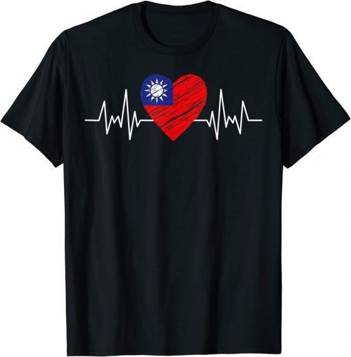 2022 Taiwan Flag With Heartbeat Pride Grunge Taiwanese Flag T-Shirt