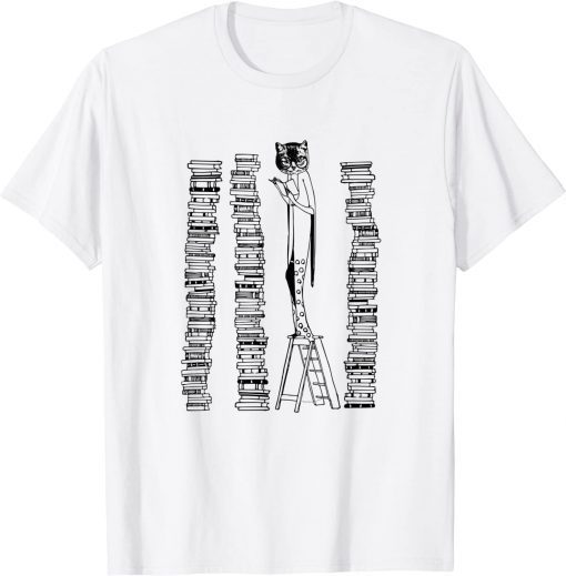 Lady Cat And Stack Of Books Woman Reading Retro Victorian Shirts
