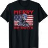 Merry Halloween For Distressed Flag Funny Biden Tee Shirt