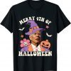 Funny Merry 4th Of Halloween Confused Joe Biden Witch Hat Groovy Shirt