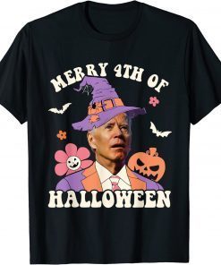 Funny Merry 4th Of Halloween Confused Joe Biden Witch Hat Groovy Shirt