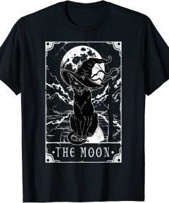 Tarot Card Crescent Moon And Black Cat Witch Hat Halloween T-Shirt