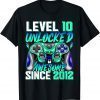 Funny Level 10 Unlocked Awesome Since 2012 10th Birthday Gaming T-Shirt