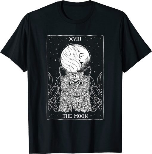 Tarot Card Crescent Moon And Cat Spooky Witch Halloween T-Shirt