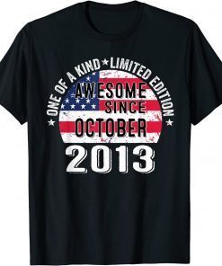 T-Shirt Awesome Since October 2013 Vintage 9 Years Old USA Flag