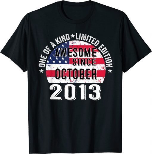 T-Shirt Awesome Since October 2013 Vintage 9 Years Old USA Flag