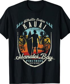 Official Hanalei Bay Beach Surfing Kauai Surf Vintage Retro Surfer T-Shirt