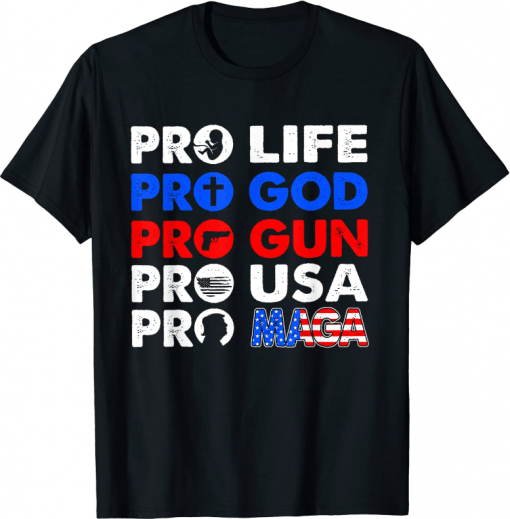 Vintage Pro TRUMP Pro Life Pro Gun Pro Maga Trump 2022 US FLAG T-Shirt