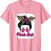 Pink Out Breast Cancer Awareness Football Bleached Messy Bun T-Shirt
