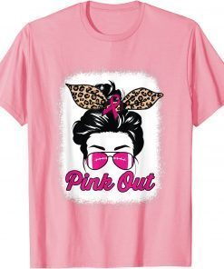 Pink Out Breast Cancer Awareness Football Bleached Messy Bun T-Shirt